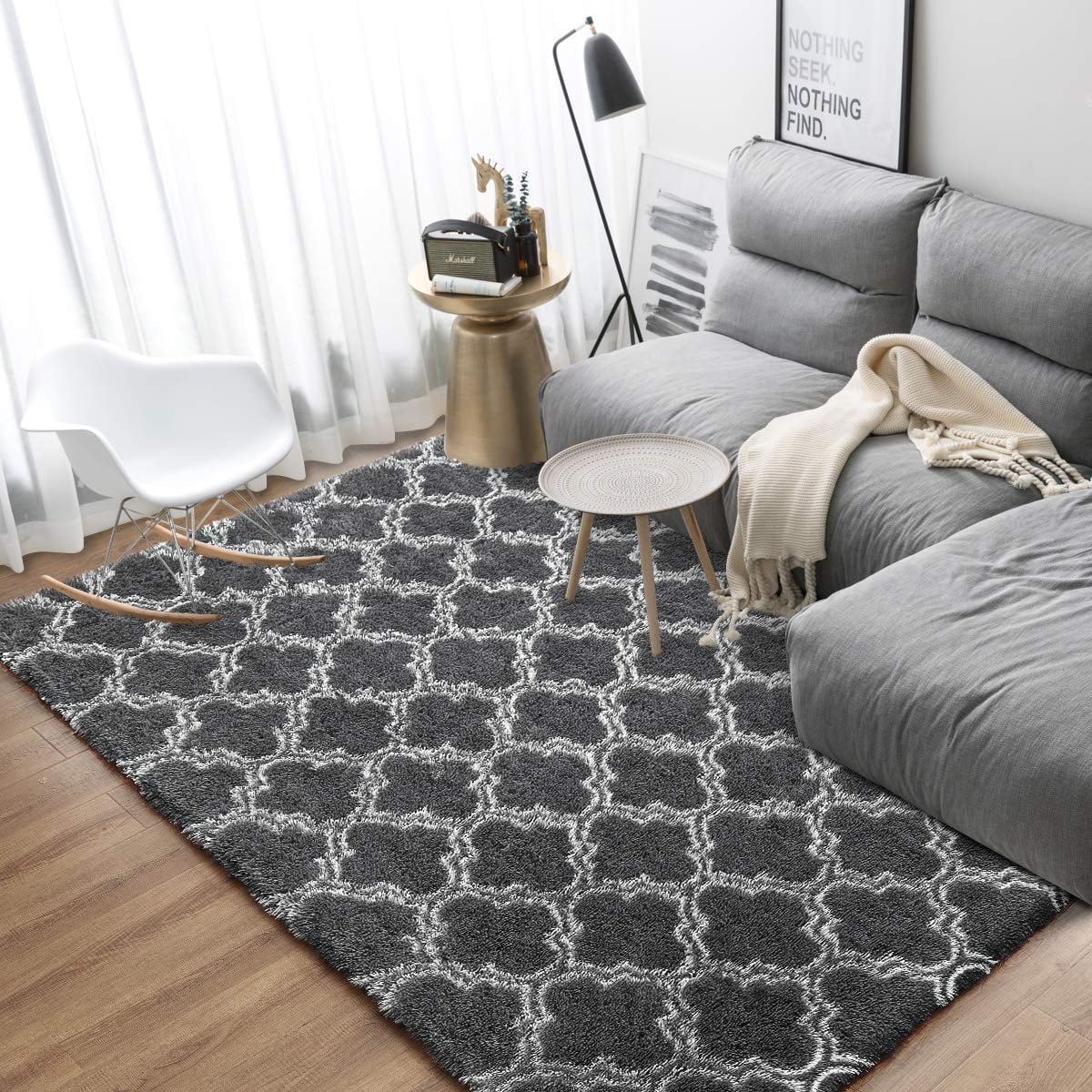 5'X8' Shag Area Rug for Living Room, Diamond Geometric Indoor Area Rug, Fluffy Carpet Plush Rug, Soft Home Floor Bedroom Carpet, Gray