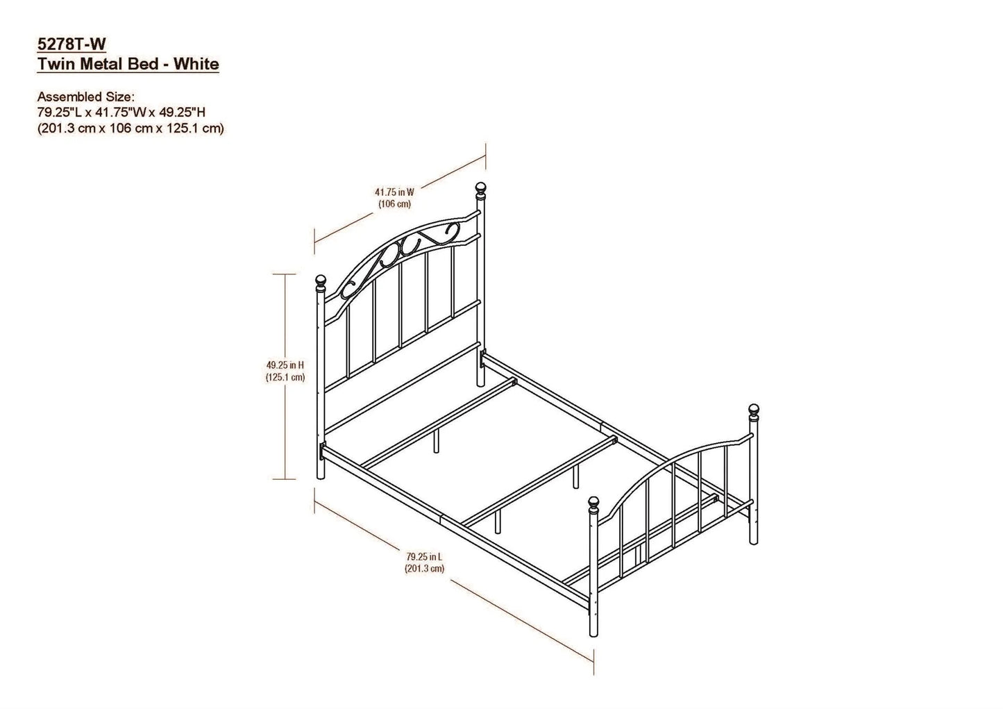 Traditional Metal Bed Frame with Headboard and Footboard, Twin, White