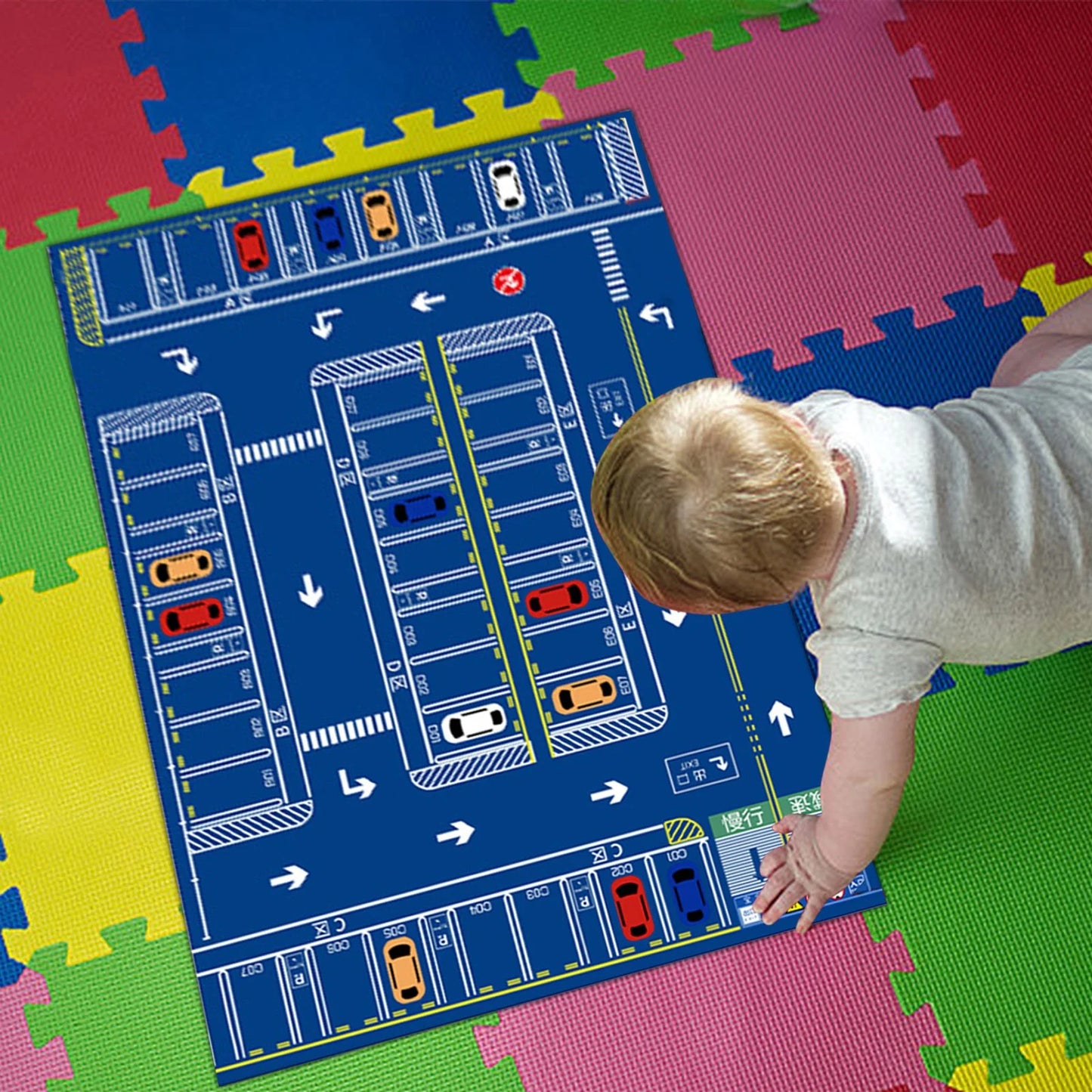 Kids Carpet Playmat Rug, Car Mat for Kids Toy Cars,Non Slip Kids Rug for Playroom Bedroom Boys,Kids Car Rug Play Mat,Road Train Track Rug,Car Carpet for Kids
