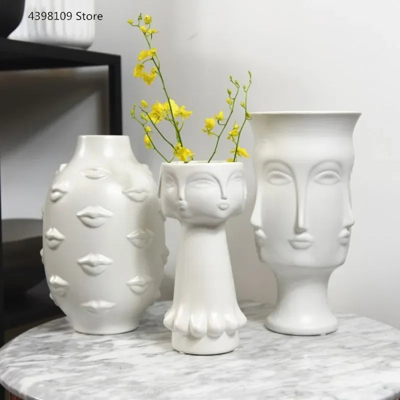 Nordic Art Ceramic Vase Creative Black and White Ceramic Face Vase Decoration Home Decoration Crafts Porcelain Vase Decoration