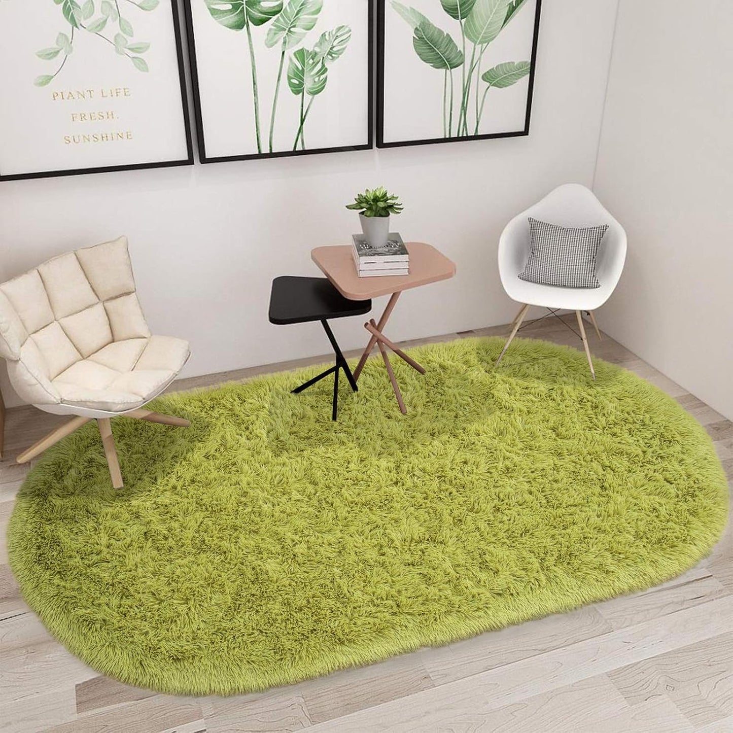 Ultra Soft Washable Shaggy Rug - Non-Slip Oval Carpet for Nursery, Kids Bedroom & Home Decor (2.6X5.3Ft Green) | Plush Fluffy Floor Mat for Cozy Living Spaces
