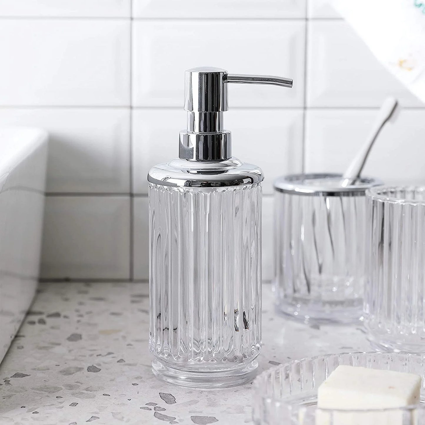 4-Piece Clear Decorative Glass Bathroom Accessories Set Soap