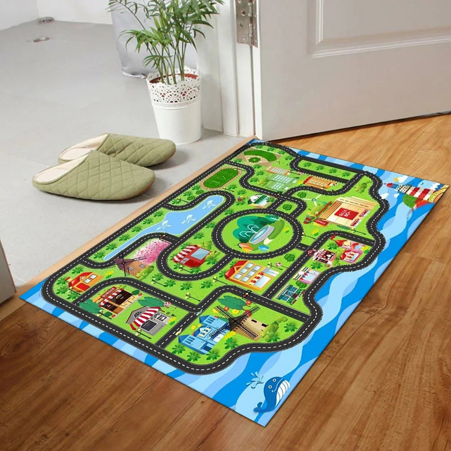 Kids Carpet Playmat Rug, Car Mat for Kids Toy Cars,Non Slip Kids Rug for Playroom Bedroom Boys,Kids Car Rug Play Mat,Road Train Track Rug,Car Carpet for Kids
