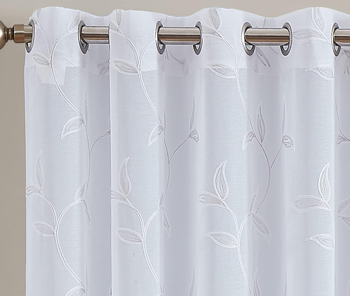 Sheer White Patio Door Curtain with White Leaf Embroidery. Extra Wide Curtains for Patio Doors or Balcony (Maria 102 X 84 White)
