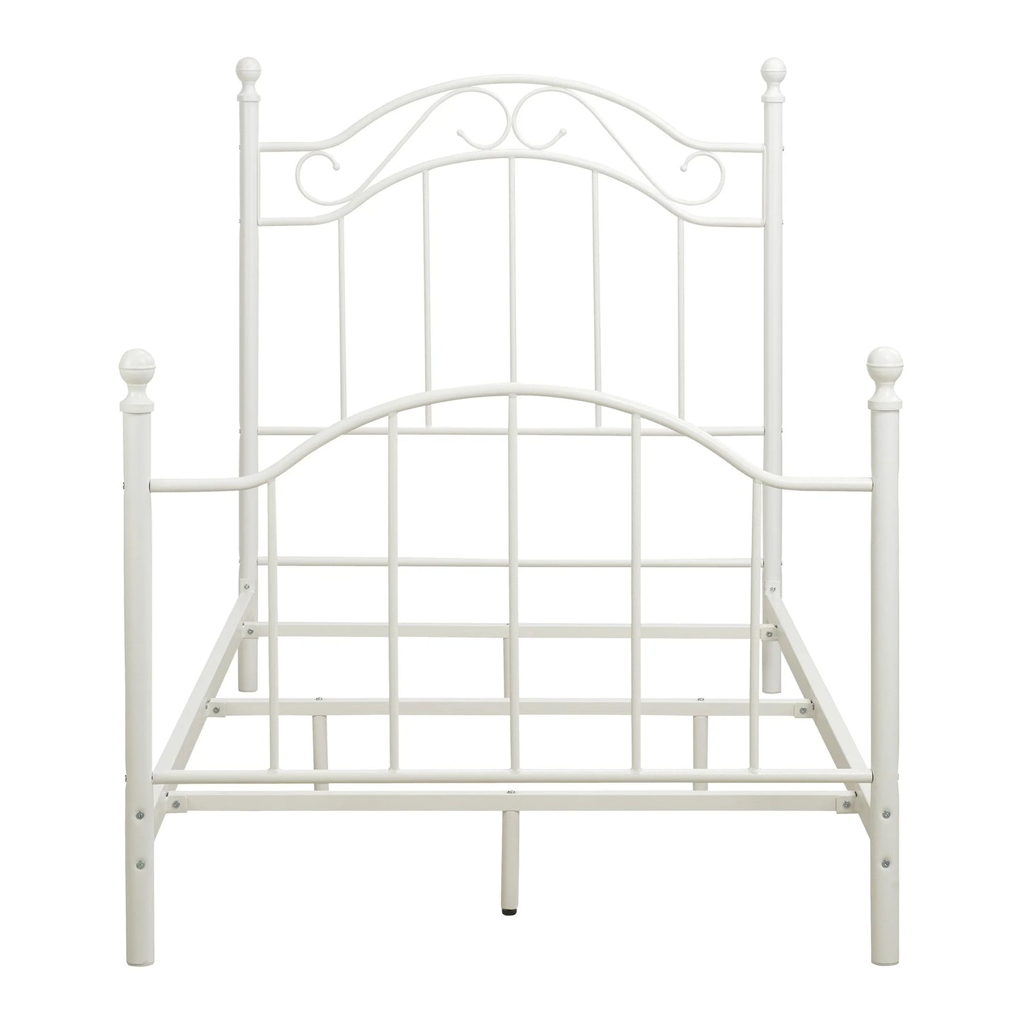 Traditional Metal Bed Frame with Headboard and Footboard, Twin, White