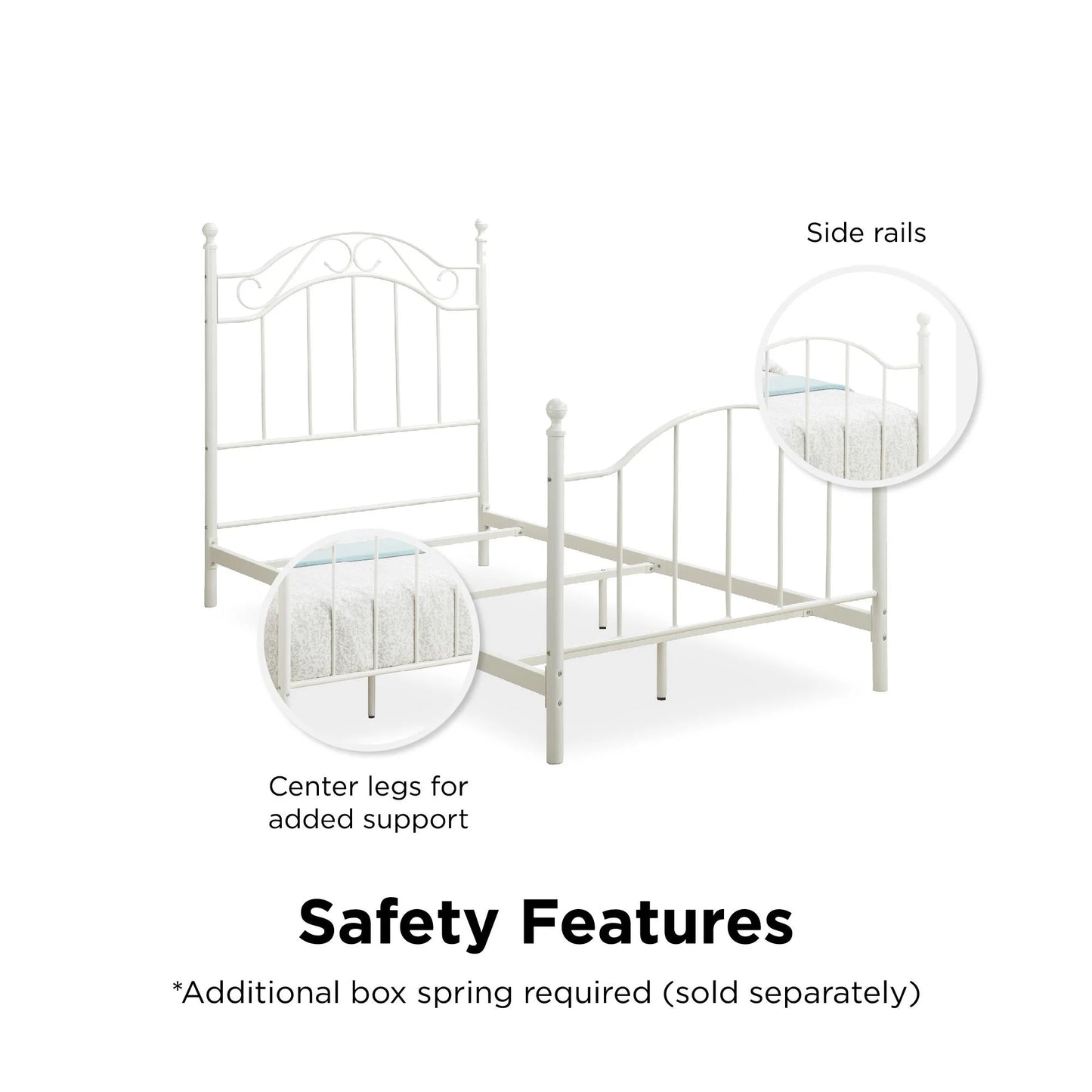 Traditional Metal Bed Frame with Headboard and Footboard, Twin, White