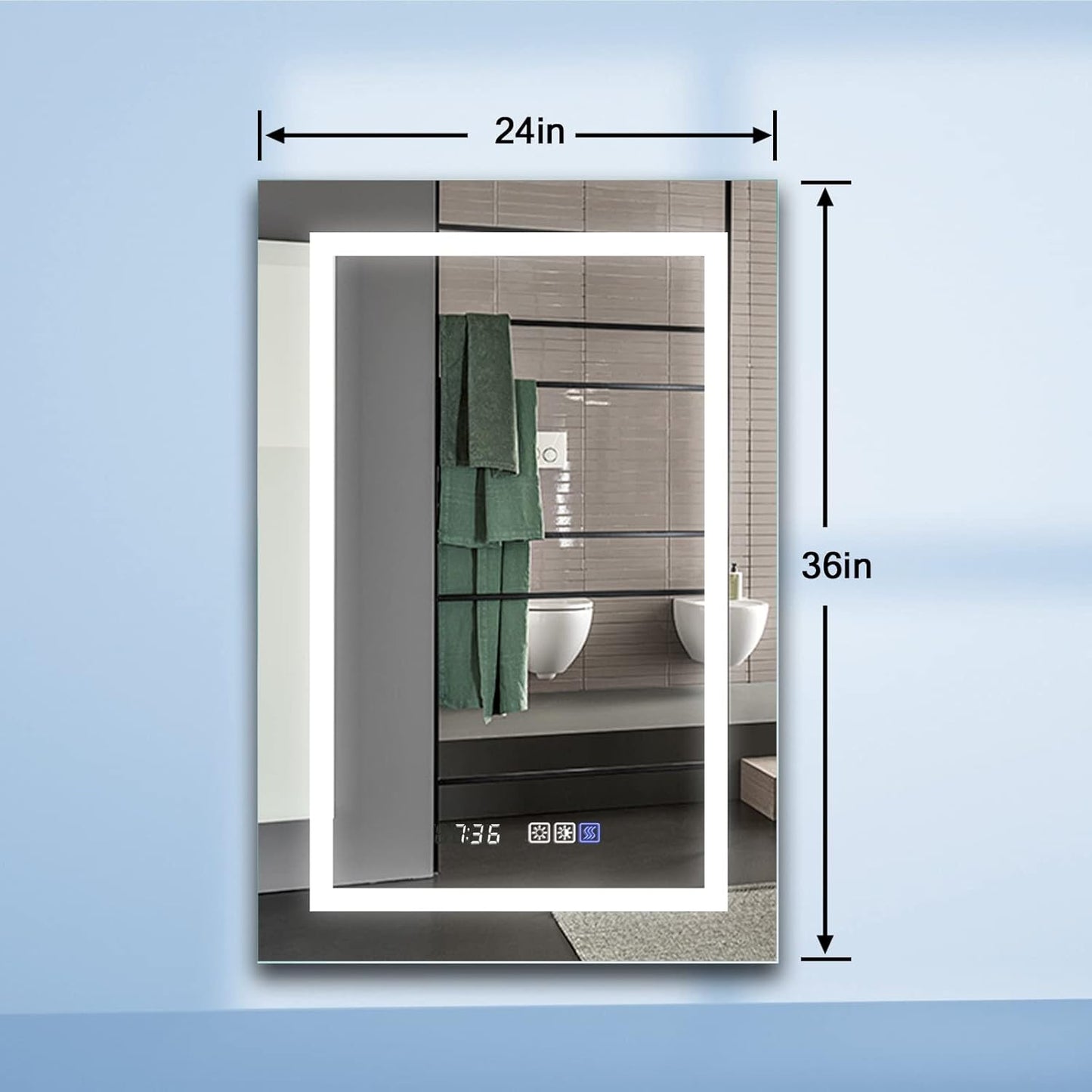 LED Bathroom Vanity Mirror, 32 X 24 Inch, anti Fog, Night Light, Time,Temperature,Dimmable,Color Temper 3000K-6400K,90+ Cri,Vertical Wall Mounted Only (24X36)