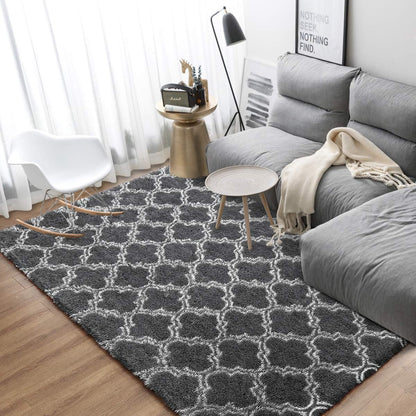 5'X8' Shag Area Rug for Living Room, Diamond Geometric Indoor Area Rug, Fluffy Carpet Plush Rug, Soft Home Floor Bedroom Carpet, Gray