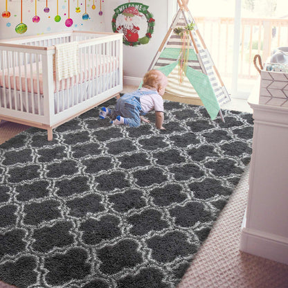 5'X8' Shag Area Rug for Living Room, Diamond Geometric Indoor Area Rug, Fluffy Carpet Plush Rug, Soft Home Floor Bedroom Carpet, Gray
