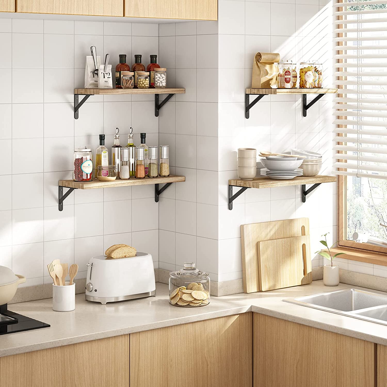 Estantes Flotantes Madera Rústica Para Decorar El Baño Sala De Estar Y Plantas