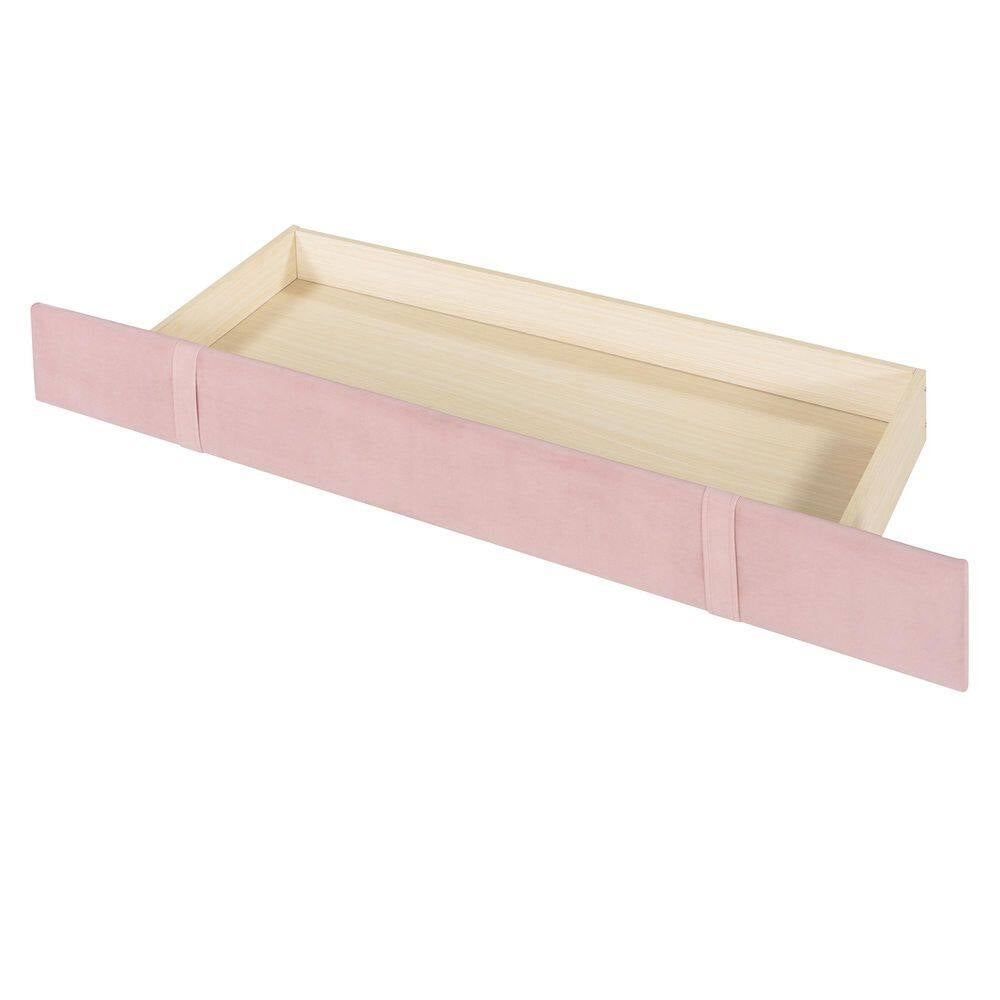 Pink Wood Frame Queen Storage Bed Velvet Upholstered Platform Bed with Wingback Headboard and Drawer