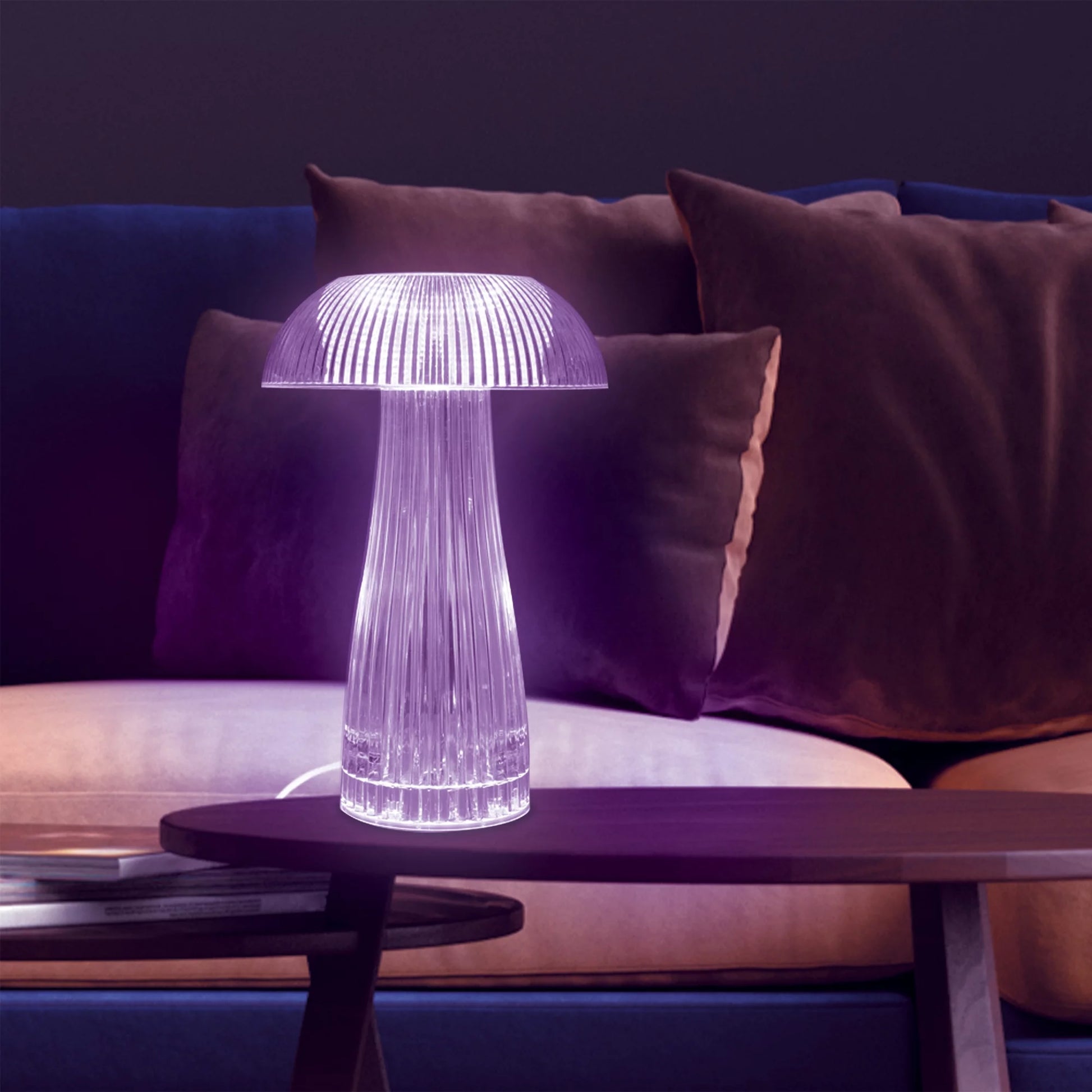 Lit Neon Multi-Color Mushroom LED Tabletop Touch Lamp, with Remote, Crystal Finish