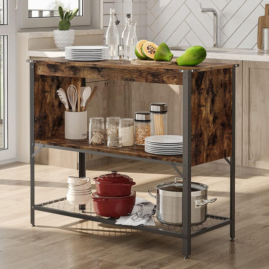 Kitchen Island with Storage Coffee Bar Shelf with Worktop Table Buffet Cabinet Station with Open Shelves Industrial Concole