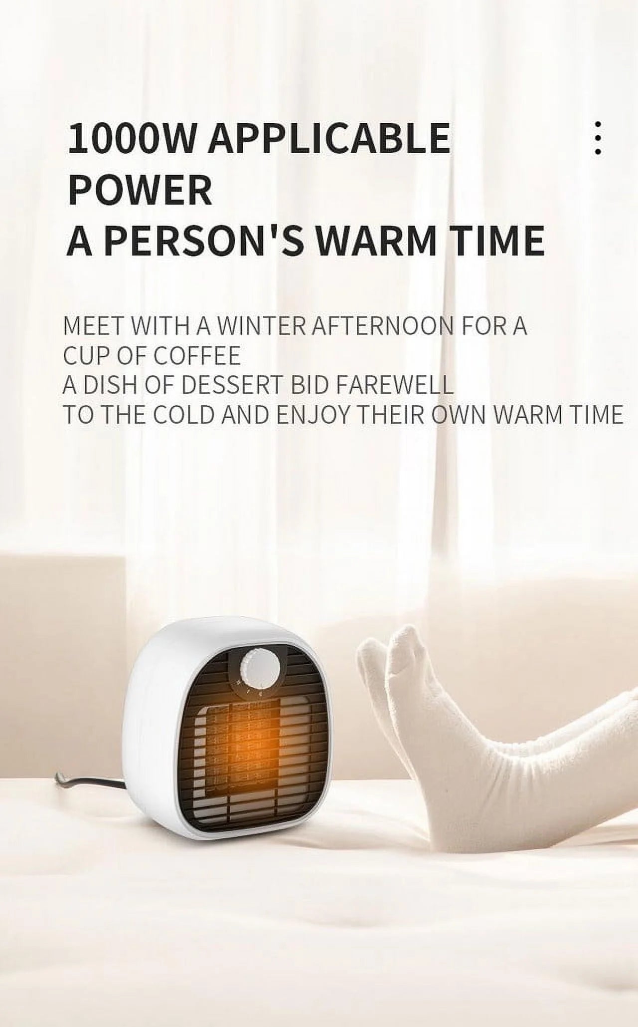 Desktop Electric Space Heater 1000W for Bedroom Office, White