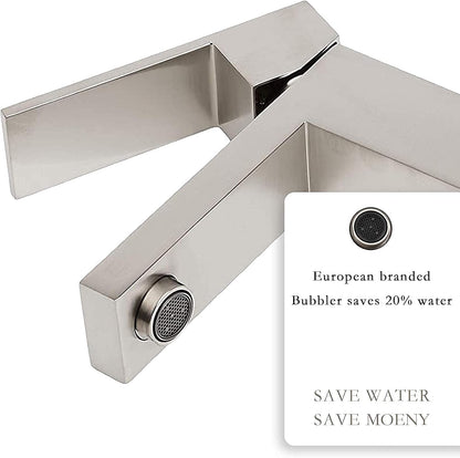 Bathroom Faucet, Modern Bathroom Faucet Brushed Nickel Single Hole Bathroom Sink Faucet, Single Handle Bathroom Faucet with Pop up Drain
