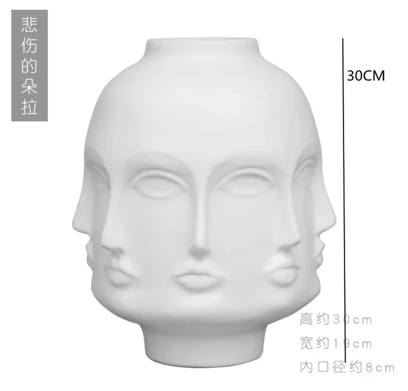 Nordic Art Ceramic Vase Creative Black and White Ceramic Face Vase Decoration Home Decoration Crafts Porcelain Vase Decoration