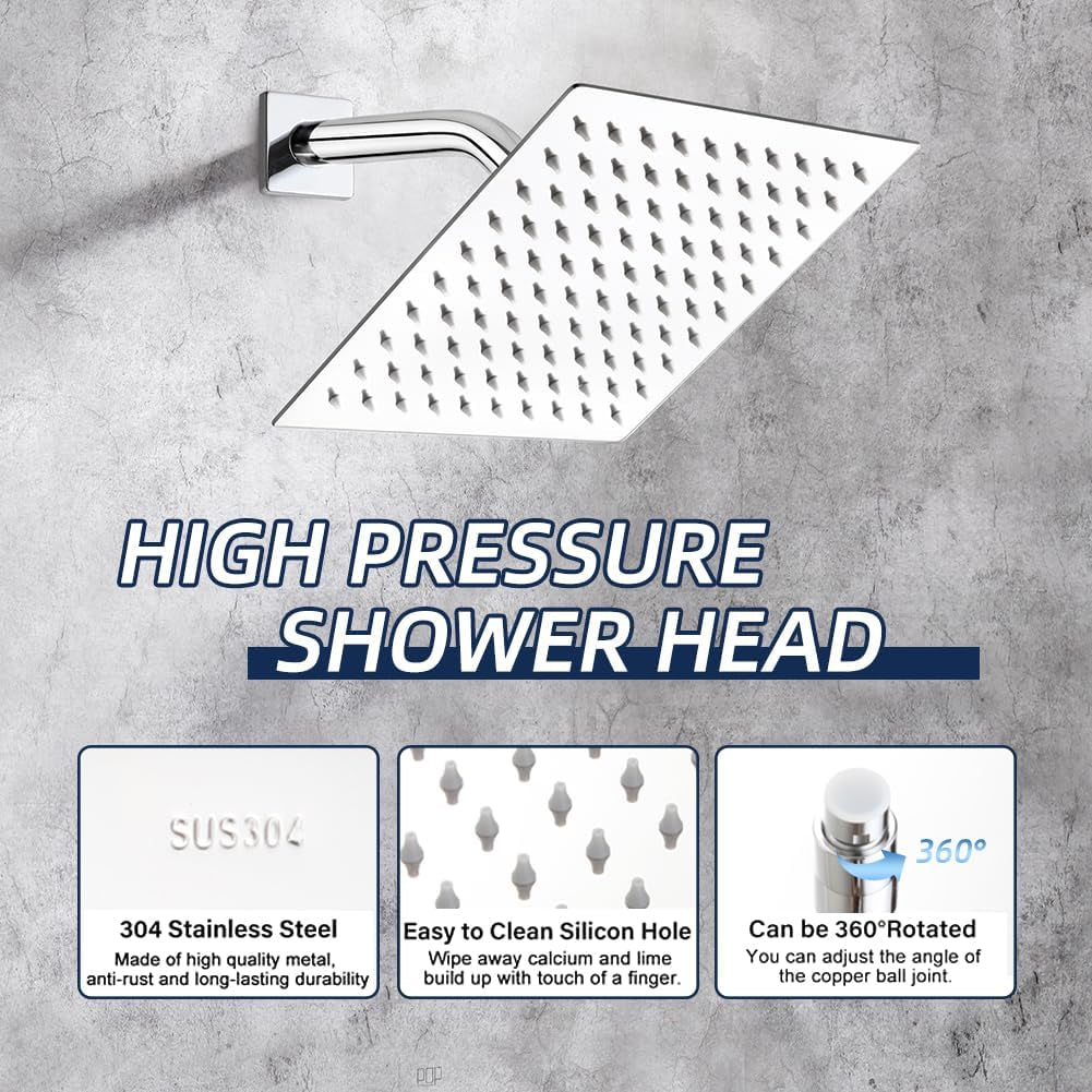 Shower Faucet with Tub Spout Chrome Bathroom Rain Mixer Shower System Wall Mounted Rainfall Shower Head and Handle Set, Tub and Shower Trim Kit with Rough-In Valve