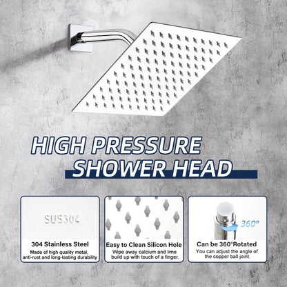 Shower Faucet with Tub Spout Chrome Bathroom Rain Mixer Shower System Wall Mounted Rainfall Shower Head and Handle Set, Tub and Shower Trim Kit with Rough-In Valve
