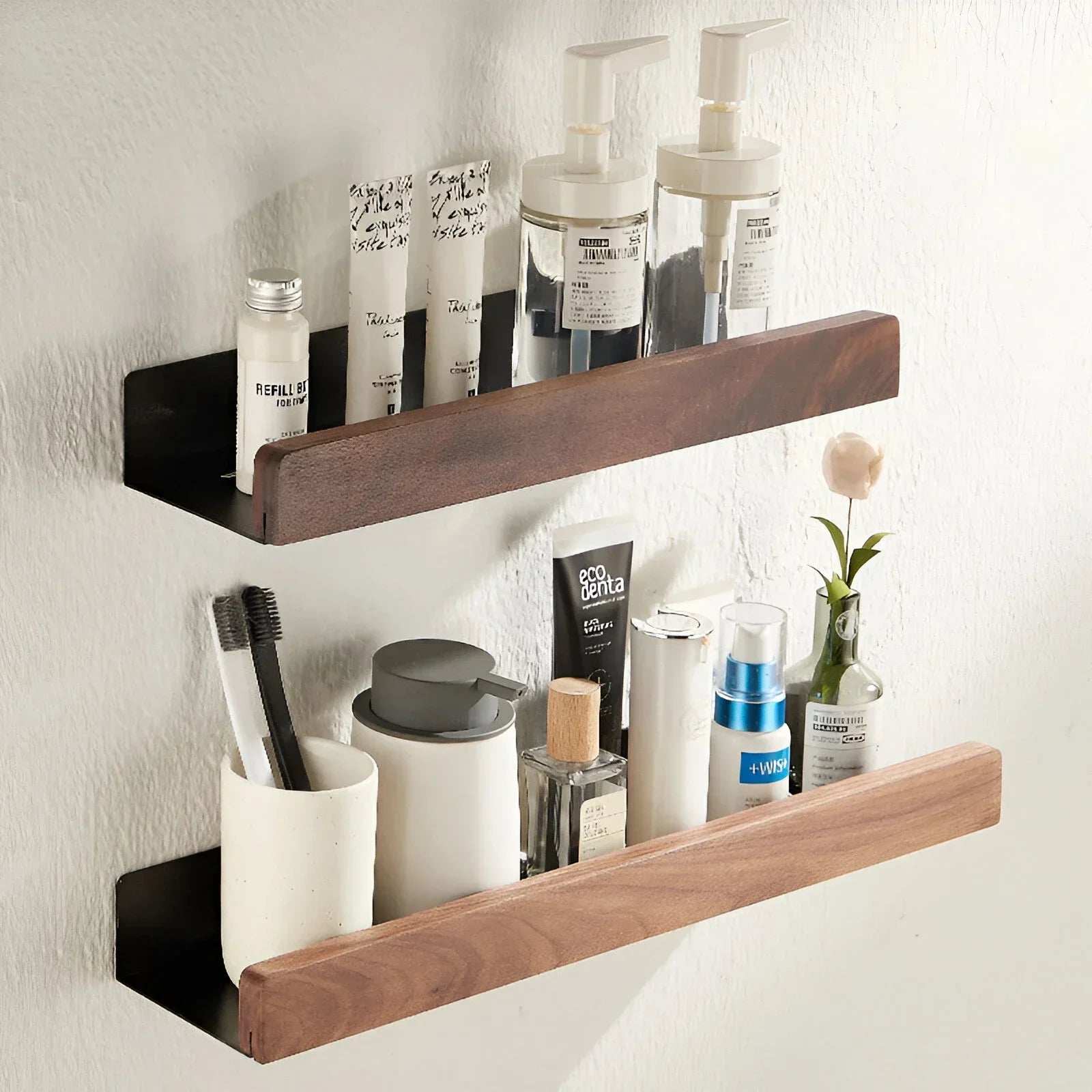Black Walnut Wood Bathroom Storage Shelf Wall Mounted Toilet Non Perforated Bathroom Storage Rack Bathroom Organizer