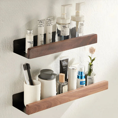 Black Walnut Wood Bathroom Storage Shelf Wall Mounted Toilet Non Perforated Bathroom Storage Rack Bathroom Organizer