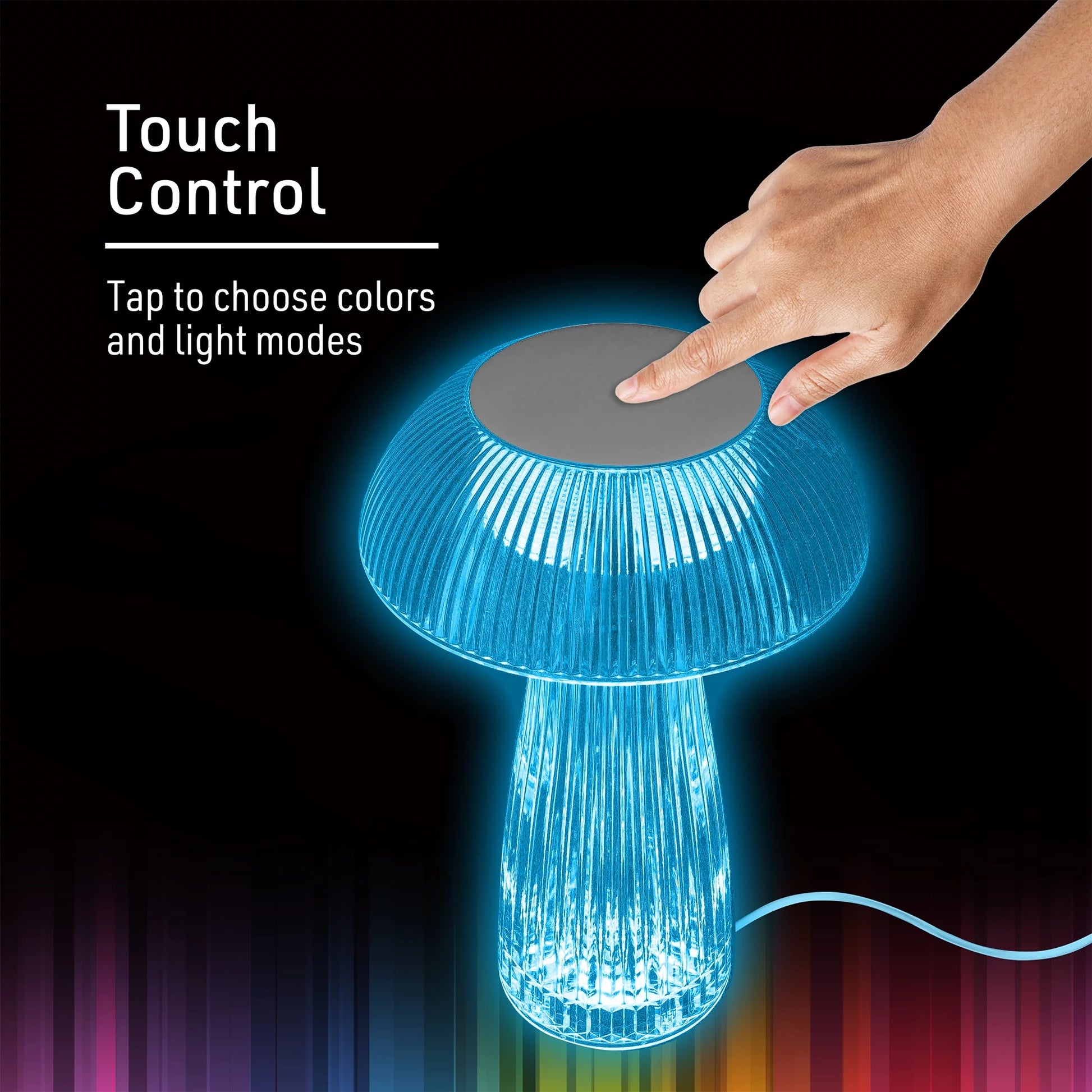 Lit Neon Multi-Color Mushroom LED Tabletop Touch Lamp, with Remote, Crystal Finish