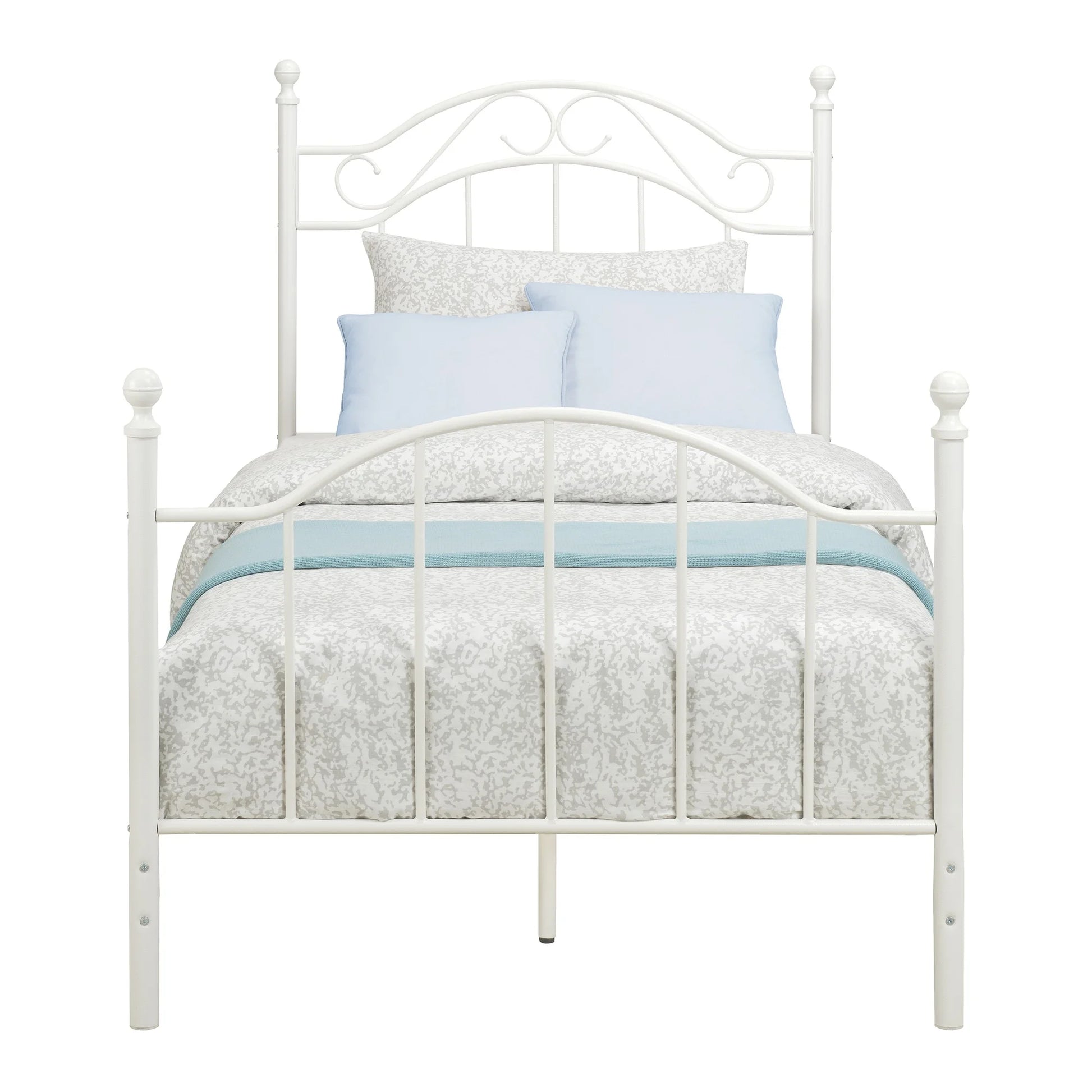 Traditional Metal Bed Frame with Headboard and Footboard, Twin, White