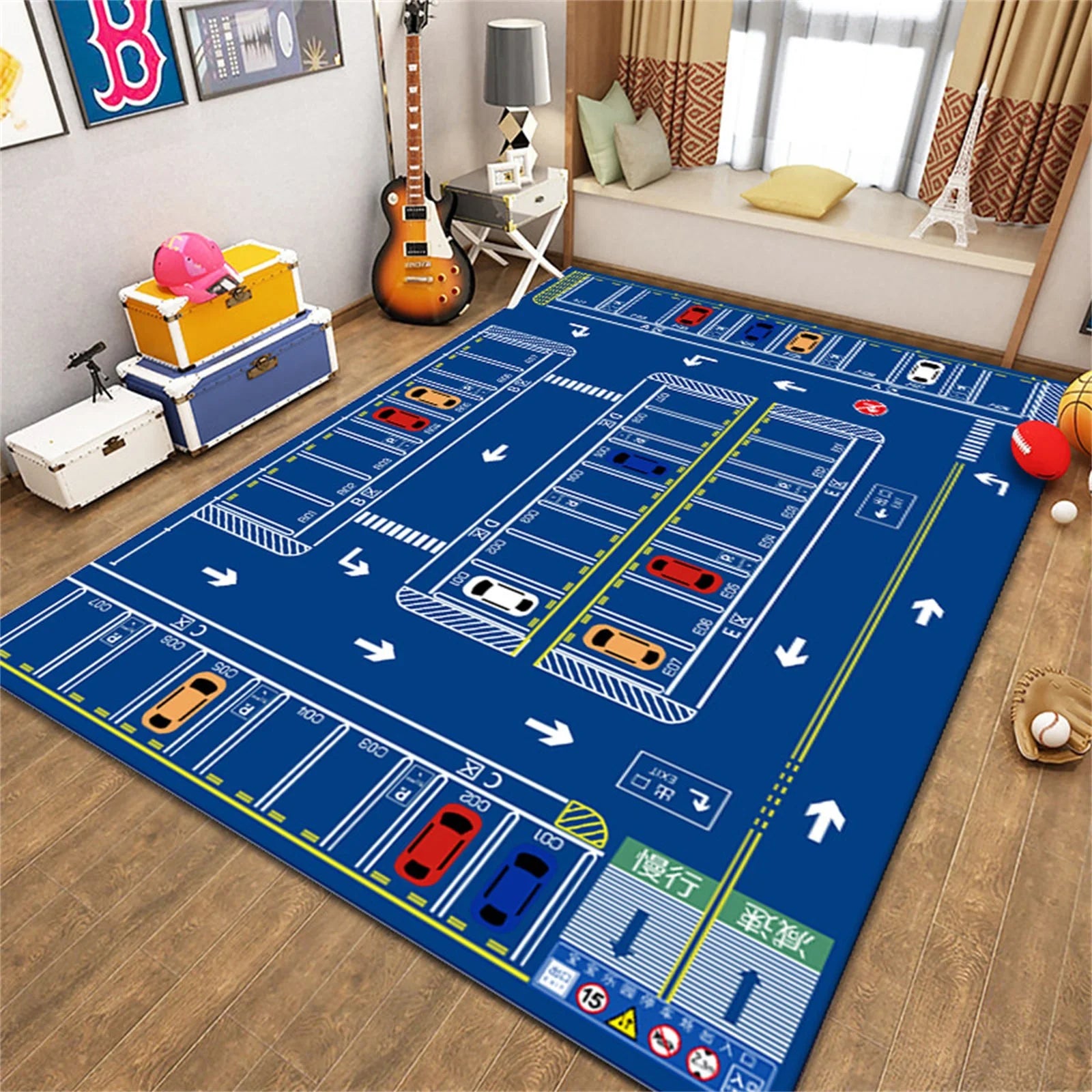 Kids Carpet Playmat Rug, Car Mat for Kids Toy Cars,Non Slip Kids Rug for Playroom Bedroom Boys,Kids Car Rug Play Mat,Road Train Track Rug,Car Carpet for Kids