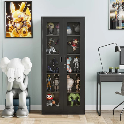 Display Case with Glass Doors, Collectibles 15.8"D X 31.5"W X 71"H Black, Metal