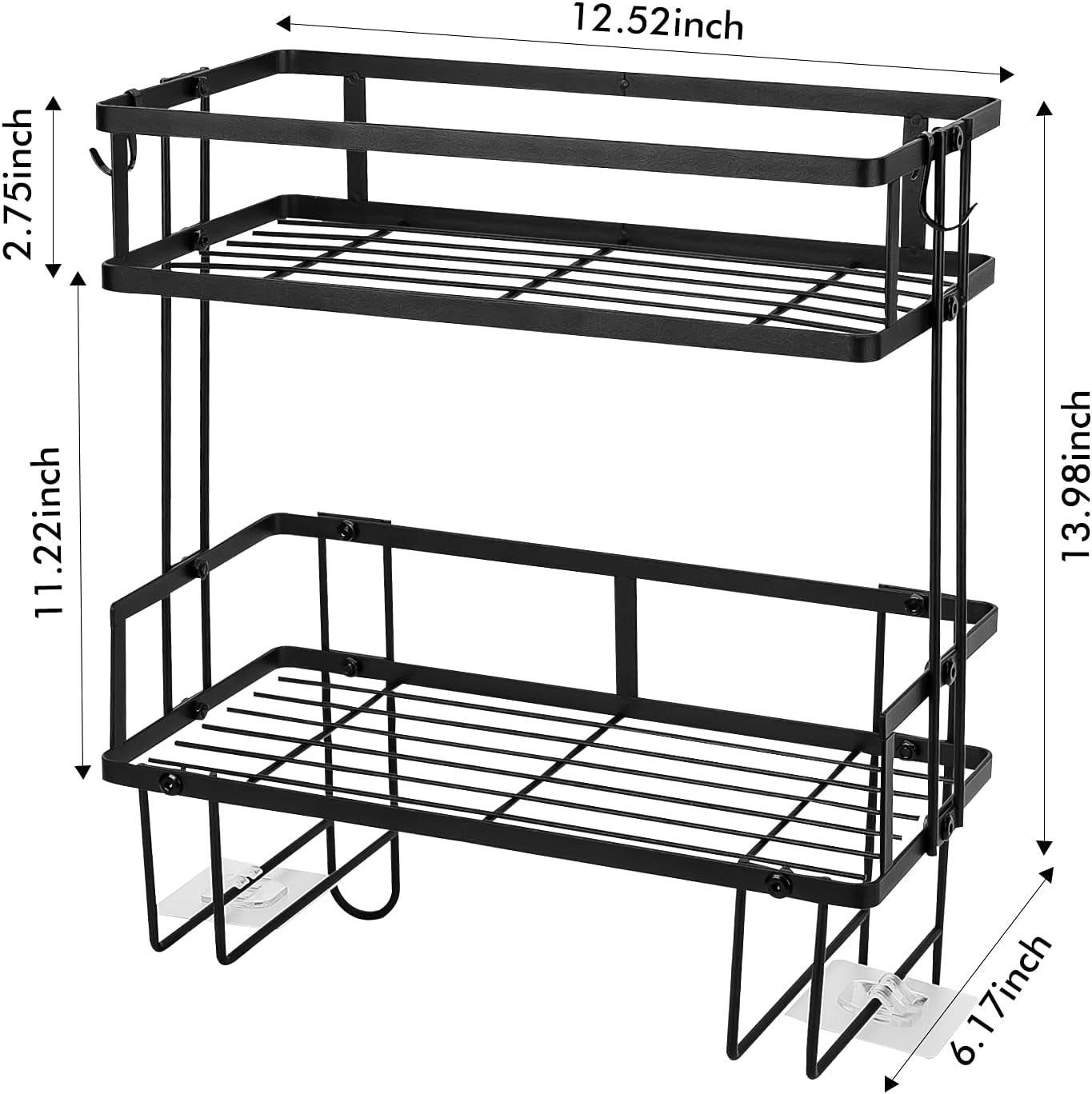 Bathroom over Toilet Storage Shelf, Bathroom Storage, 2 Tier Bathroom Organizer with 4 Hanging Hooks, No Drilling Multipurpose for Bathroom Kitchen (Black)
