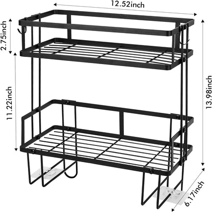 Bathroom over Toilet Storage Shelf, Bathroom Storage, 2 Tier Bathroom Organizer with 4 Hanging Hooks, No Drilling Multipurpose for Bathroom Kitchen (Black)