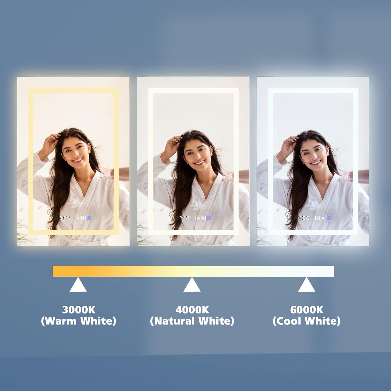 LED Bathroom Vanity Mirror, 32 X 24 Inch, anti Fog, Night Light, Time,Temperature,Dimmable,Color Temper 3000K-6400K,90+ Cri,Vertical Wall Mounted Only (24X36)