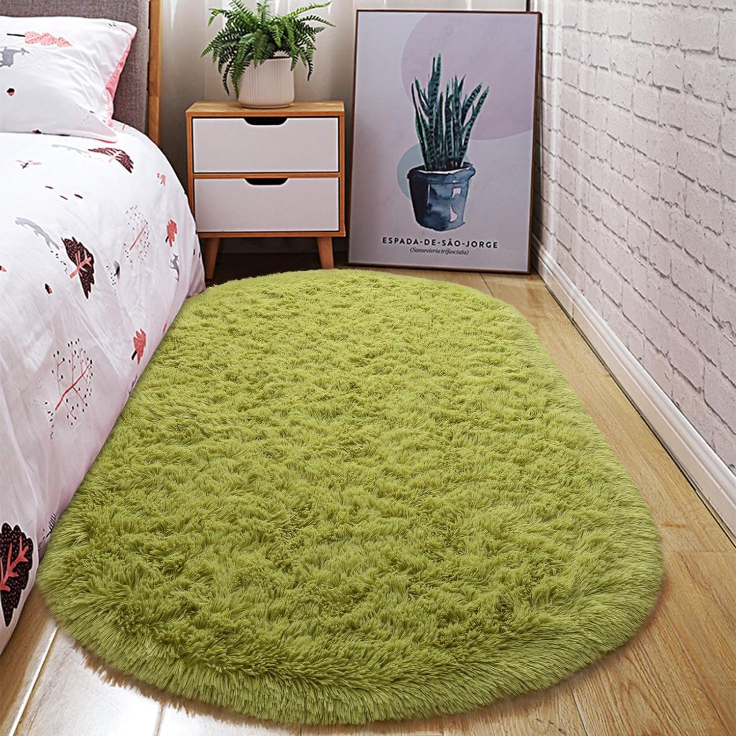Ultra Soft Washable Shaggy Rug - Non-Slip Oval Carpet for Nursery, Kids Bedroom & Home Decor (2.6X5.3Ft Green) | Plush Fluffy Floor Mat for Cozy Living Spaces