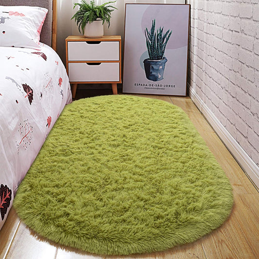 Ultra Soft Washable Shaggy Rug - Non-Slip Oval Carpet for Nursery, Kids Bedroom & Home Decor (2.6X5.3Ft Green) | Plush Fluffy Floor Mat for Cozy Living Spaces