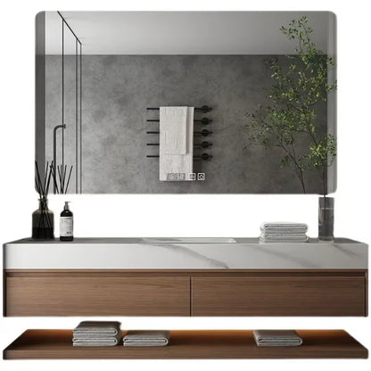 Minimalist Bathroom Cabinet Integrated Rock Plate Ceramic Washbasin Bathroom Vanity Cabinets under Sink Bathroom Furniture