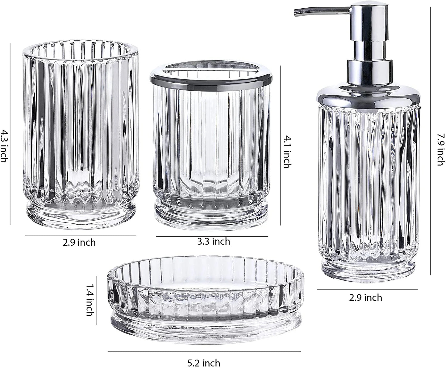 4-Piece Clear Decorative Glass Bathroom Accessories Set Soap