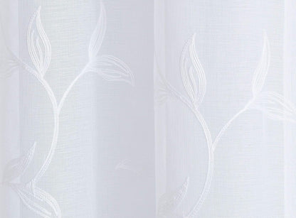 Sheer White Patio Door Curtain with White Leaf Embroidery. Extra Wide Curtains for Patio Doors or Balcony (Maria 102 X 84 White)