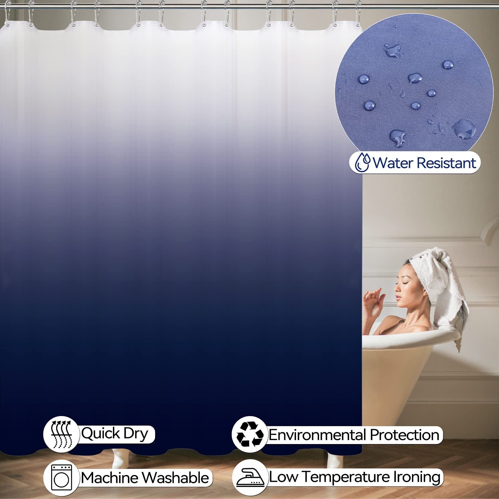 24PC Navy Blue Bathroom Set with Shower Curtain and Rugs, Blue Bathroom Sets ...