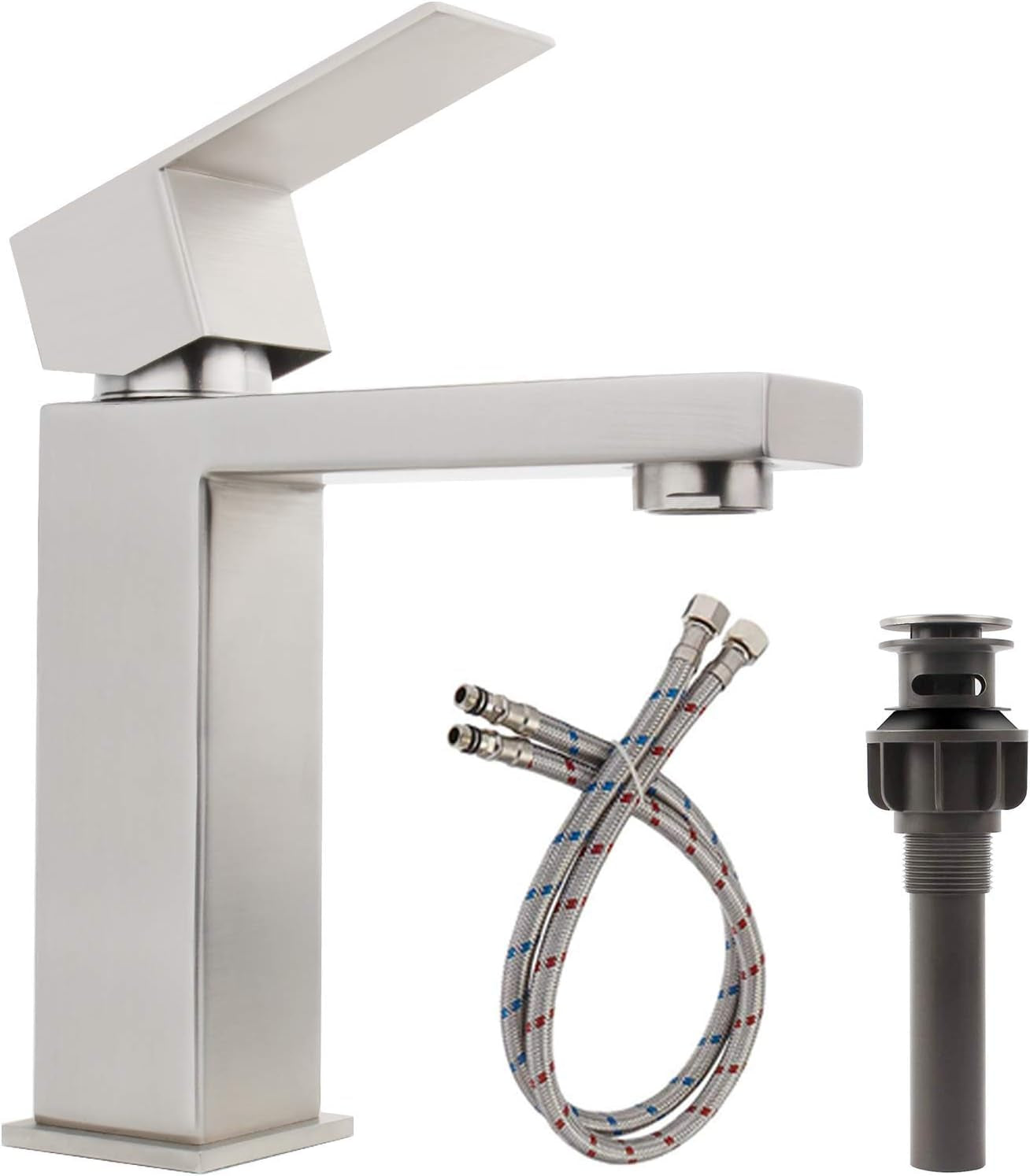 Bathroom Faucet, Modern Bathroom Faucet Brushed Nickel Single Hole Bathroom Sink Faucet, Single Handle Bathroom Faucet with Pop up Drain