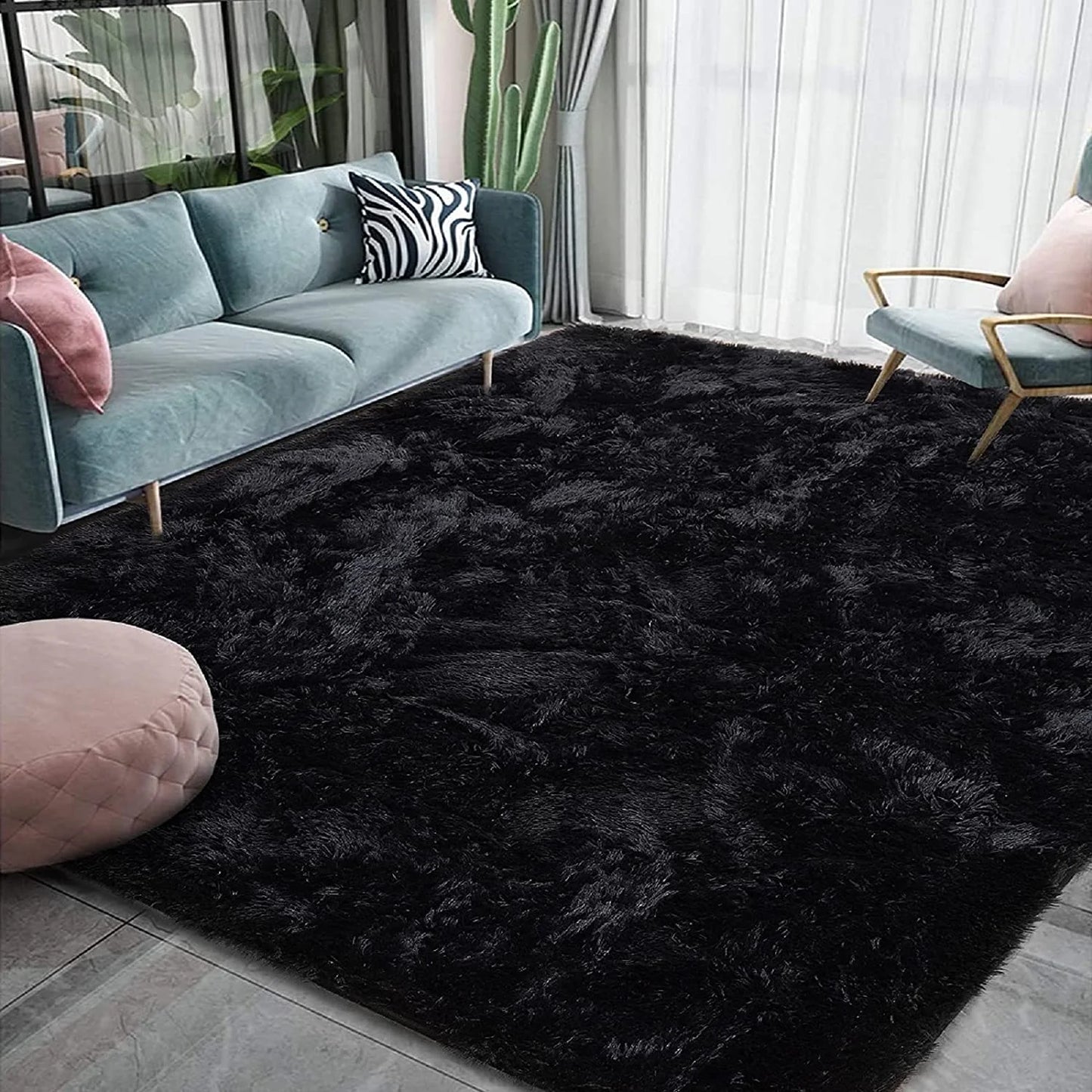 Soft Fluffy Area Rugs for Bedroom Shaggy Living Room Rug Carpets for Bedroom Home Decor,4'X6',Black