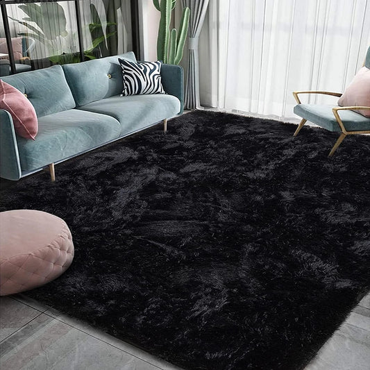 Soft Fluffy Area Rugs for Bedroom Shaggy Living Room Rug Carpets for Bedroom Home Decor,4'X6',Black