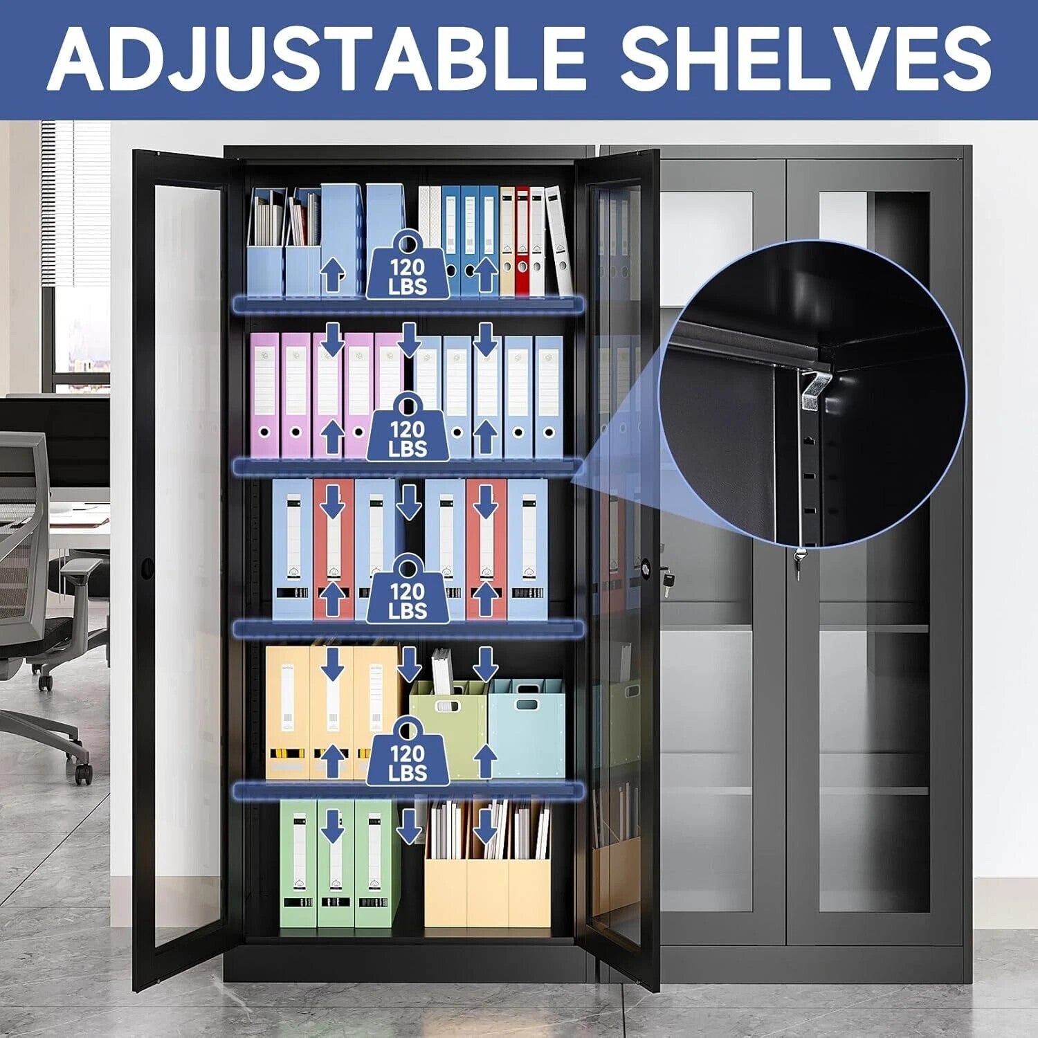 Display Case with Glass Doors, Collectibles 15.8"D X 31.5"W X 71"H Black, Metal