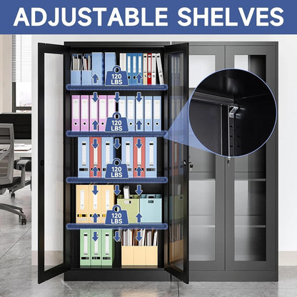 Display Case with Glass Doors, Collectibles 15.8"D X 31.5"W X 71"H Black, Metal