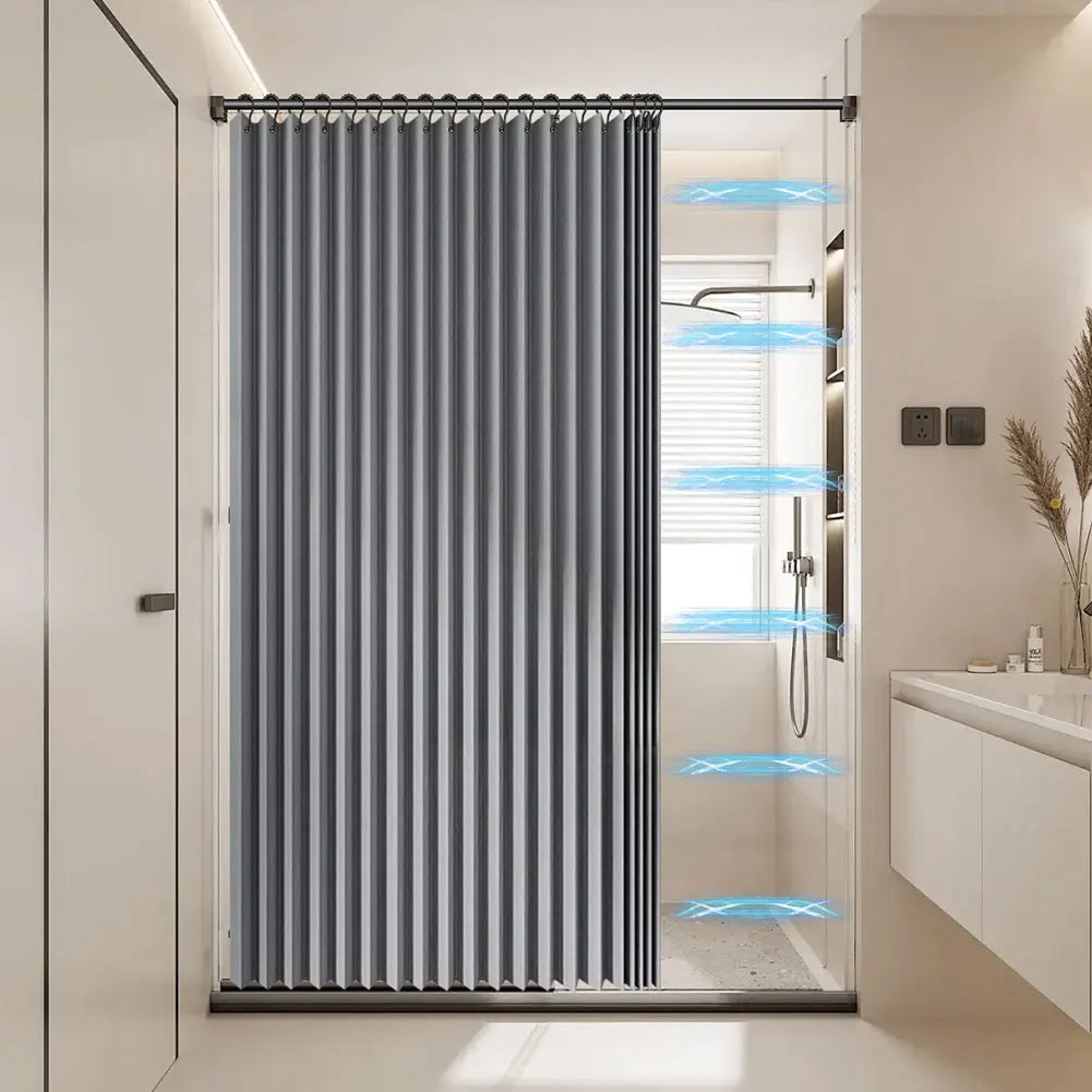 Foldable Magnetic Bath Curtain Waterproof Bathroom Curtain with 14 Hooks Privacy Bathroom Divider Modern for Bathroom