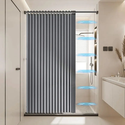 Foldable Magnetic Bath Curtain Waterproof Bathroom Curtain with 14 Hooks Privacy Bathroom Divider Modern for Bathroom