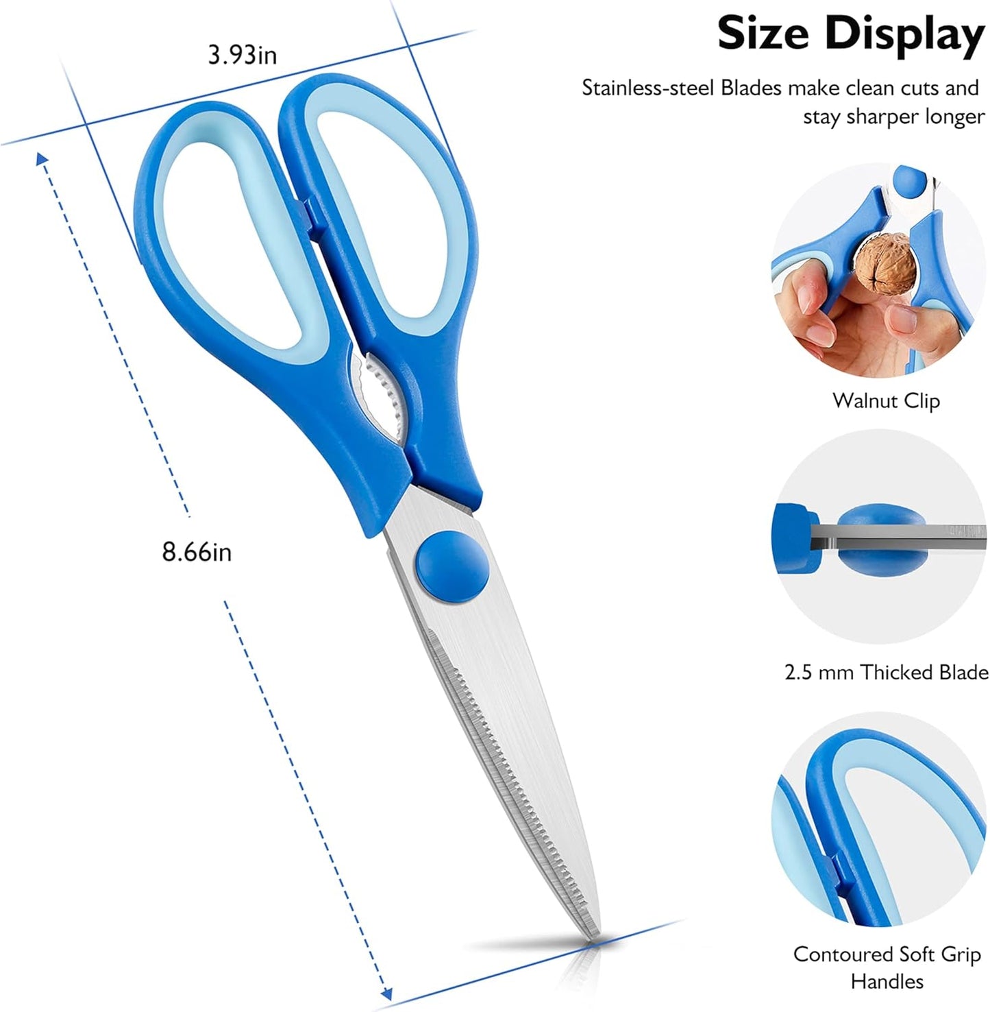 Kitchen Shears - Heavy Duty Cooking Scissors, Dishwasher Safe, Stainless Steel, Sharp Utility Shears for Poultry, Turkey, Chicken, BBQ