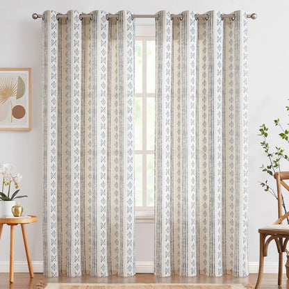 Bedroom Curtains 52X96 Inch Curtains Geometric Striped Blue Curtains in 2 Panels Linen Curtains for Bedroom