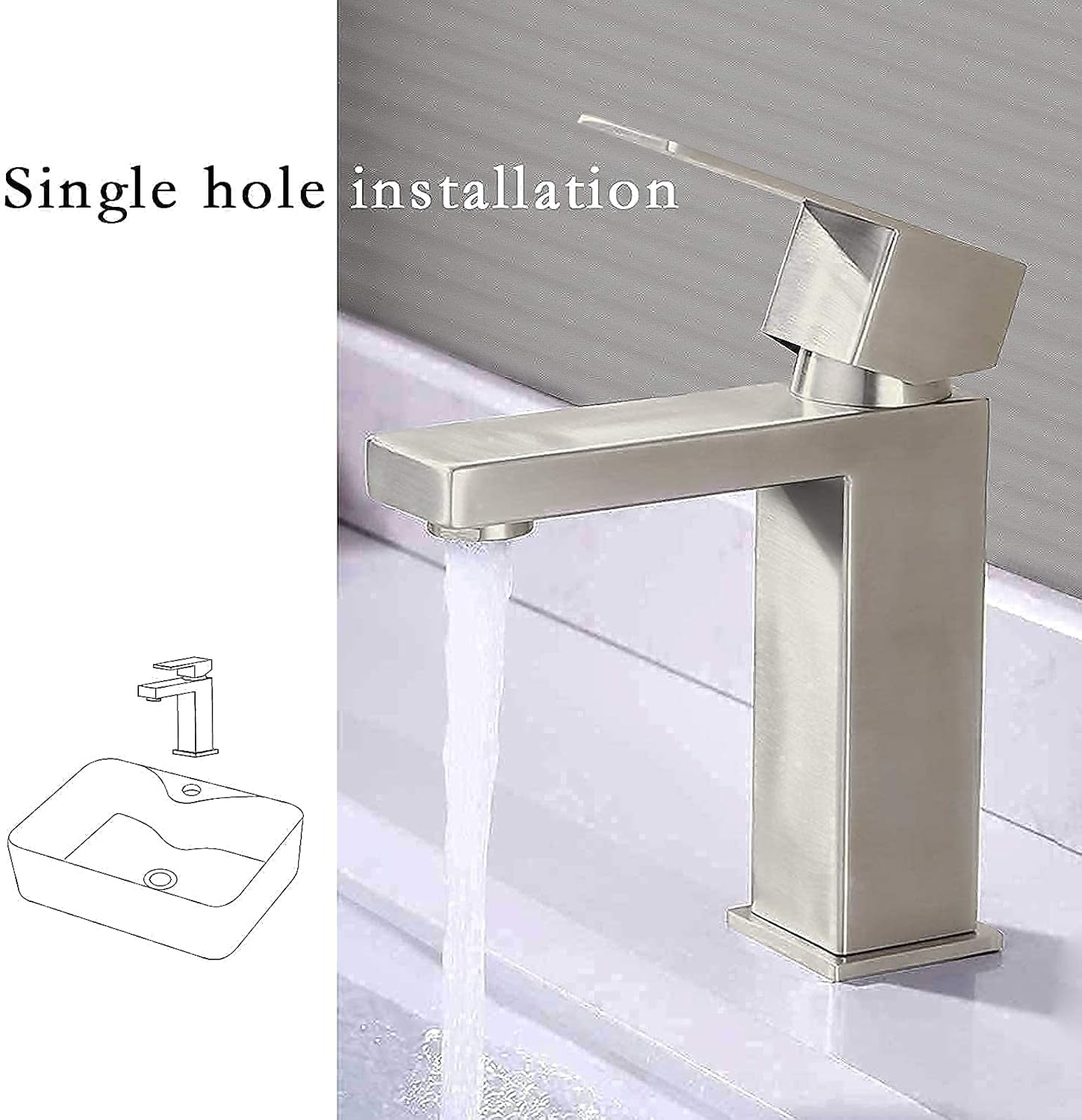 Bathroom Faucet, Modern Bathroom Faucet Brushed Nickel Single Hole Bathroom Sink Faucet, Single Handle Bathroom Faucet with Pop up Drain