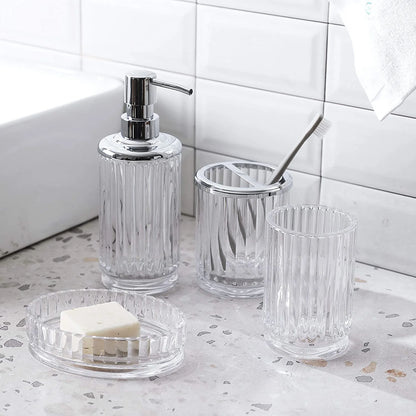 4-Piece Clear Decorative Glass Bathroom Accessories Set Soap