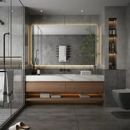 Minimalist Bathroom Cabinet Integrated Rock Plate Ceramic Washbasin Bathroom Vanity Cabinets under Sink Bathroom Furniture