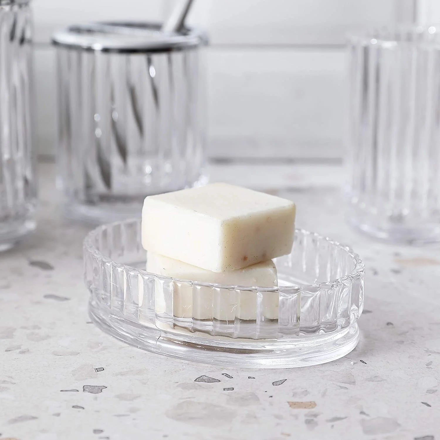 4-Piece Clear Decorative Glass Bathroom Accessories Set Soap